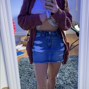 ae high rise denim mini skirt